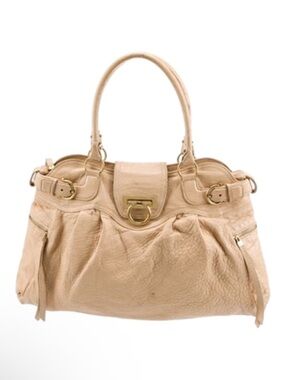 SALVATORE FERRAGAMO LARGE HOBO SHOULDER/HANDBAG GANCINI LOCK BEIGE/CREAM LEATHER